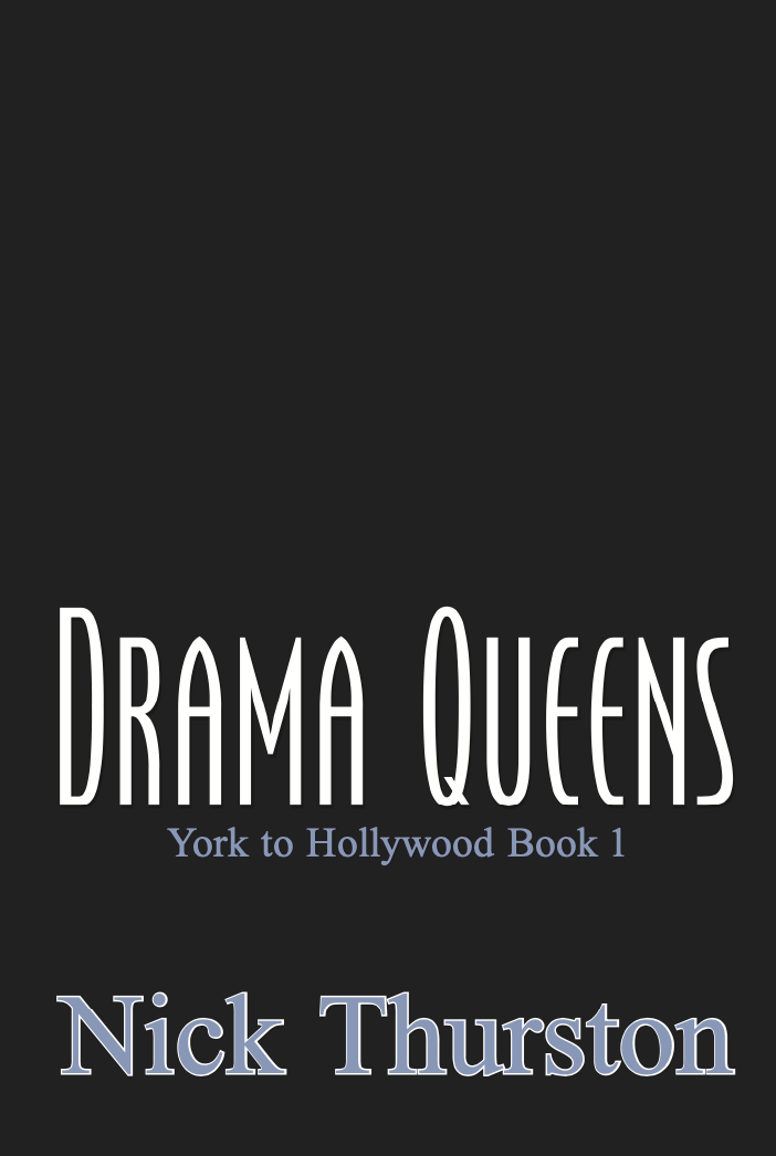 cover of Drama Queens by Nick Thurston: dark gray image white and blue text