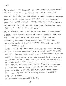 Handwritten fan letter to Tracy Chapman