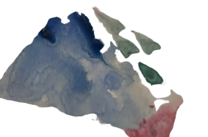 A watercolor painting made from watermelon pieces